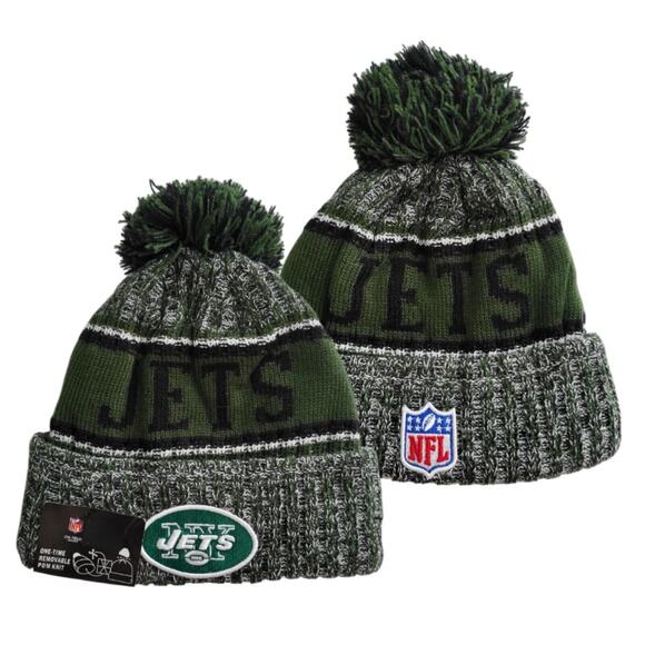 NWT New York Jets Army Green Sports‎ Knit Pom Beanie Fleece Lining OSFA Unisex - Picture 1 of 6